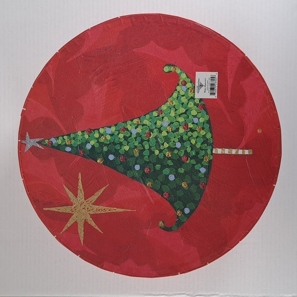 Vintage 2003 Lindy Bowman Gift Box Large Round Hat Christmas Tree Rope Handle - Picture 3 of 7